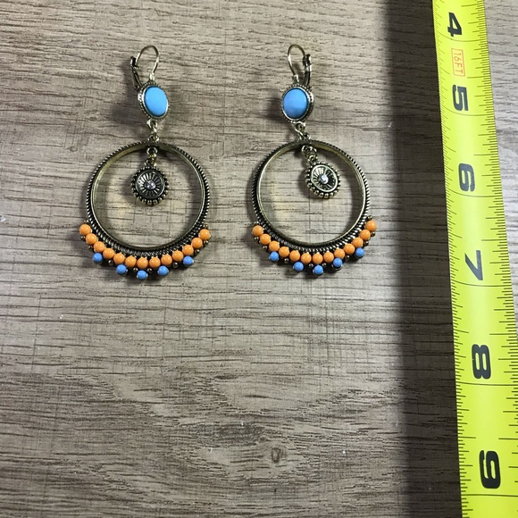 Bohemian Elegant Blue and Orange Hoop Earrings - Picture 4 of 4